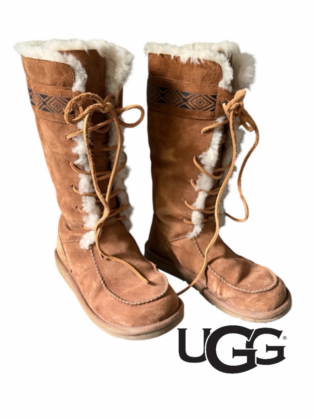 UGG Australia Tularosa Lace-Up Boots in Chestnut w Shearling Tall Boots 9 womens
